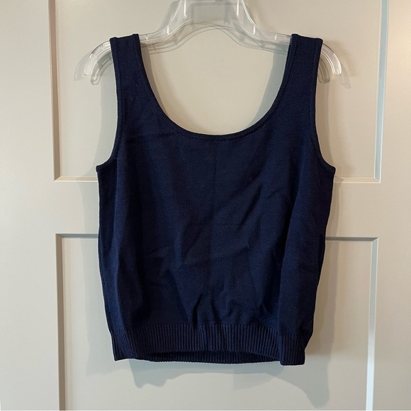 St. John Basics Size Medium Vintage Navy Blue Sleeveless Wool Tank Ribbed Hem - Picture 5 of 5